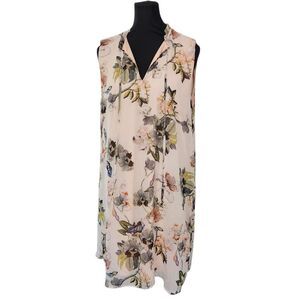 Philosophy Dress Large Floral Sleeveless Pink Peach Ruffle Collar Midi